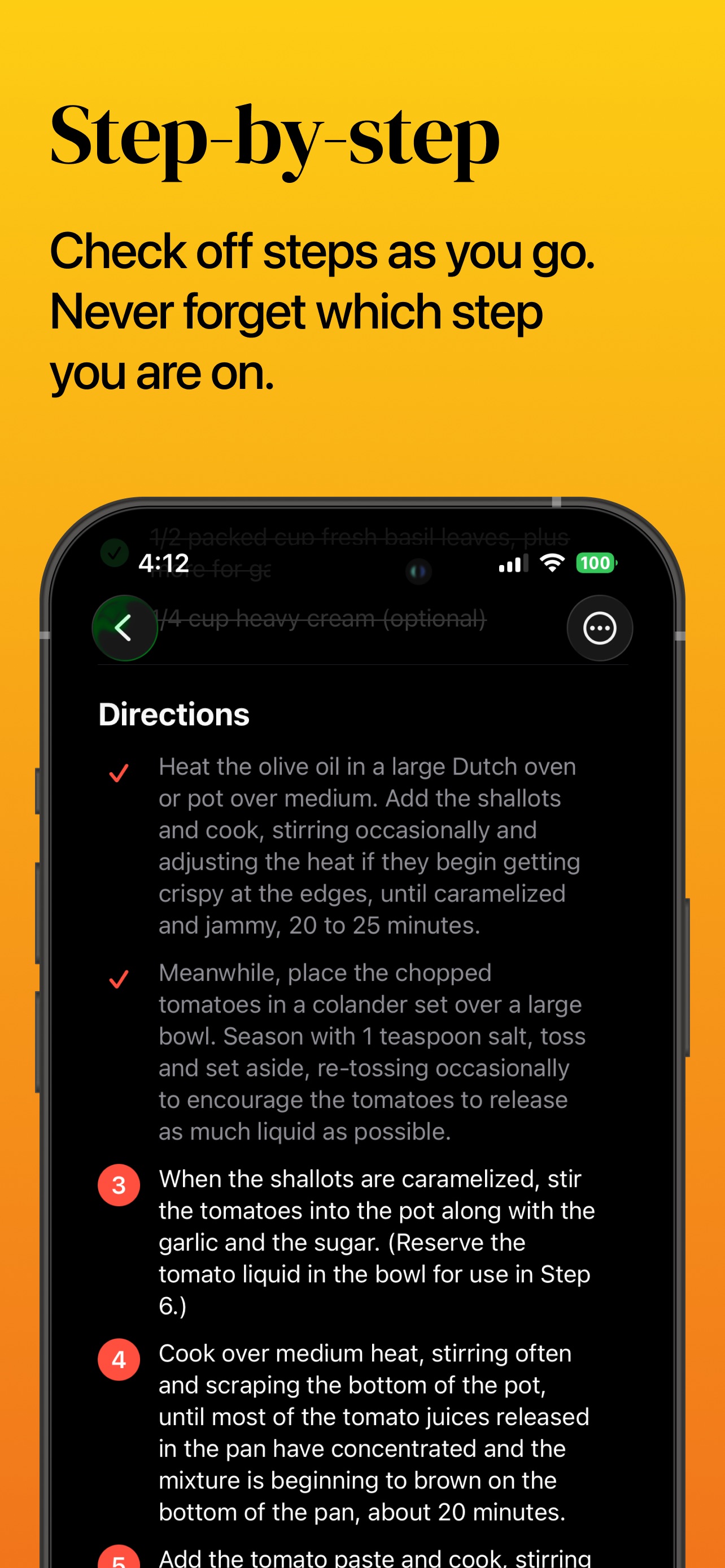 Step-by-step cooking